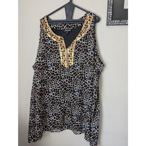 FASHION BUG Tank Top 4X Black Brown Animal Print, Womens